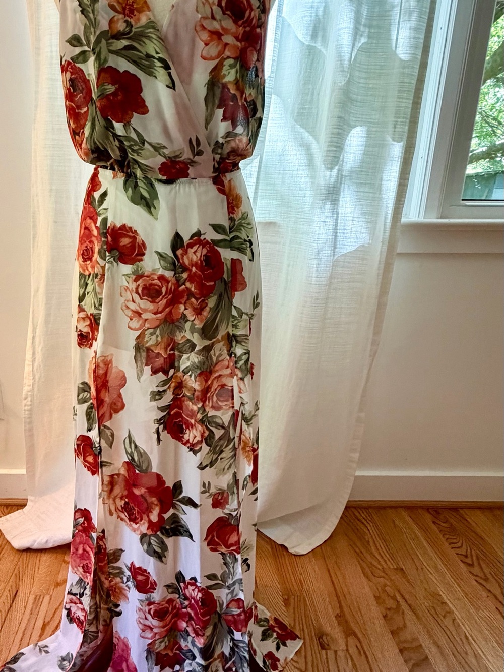 Forever 21 White Maxi Dress with Red Floral Print